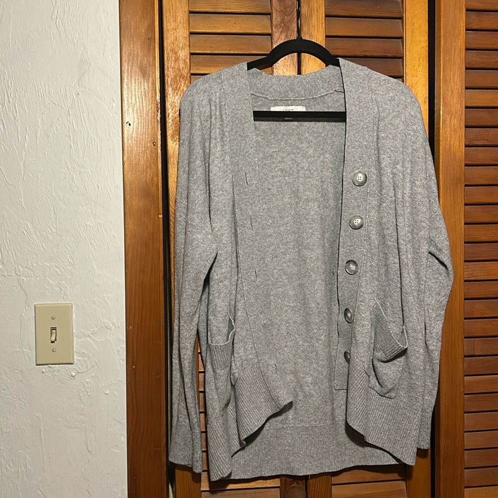 Small, Light Gray Button Down Cardigan - LOFT